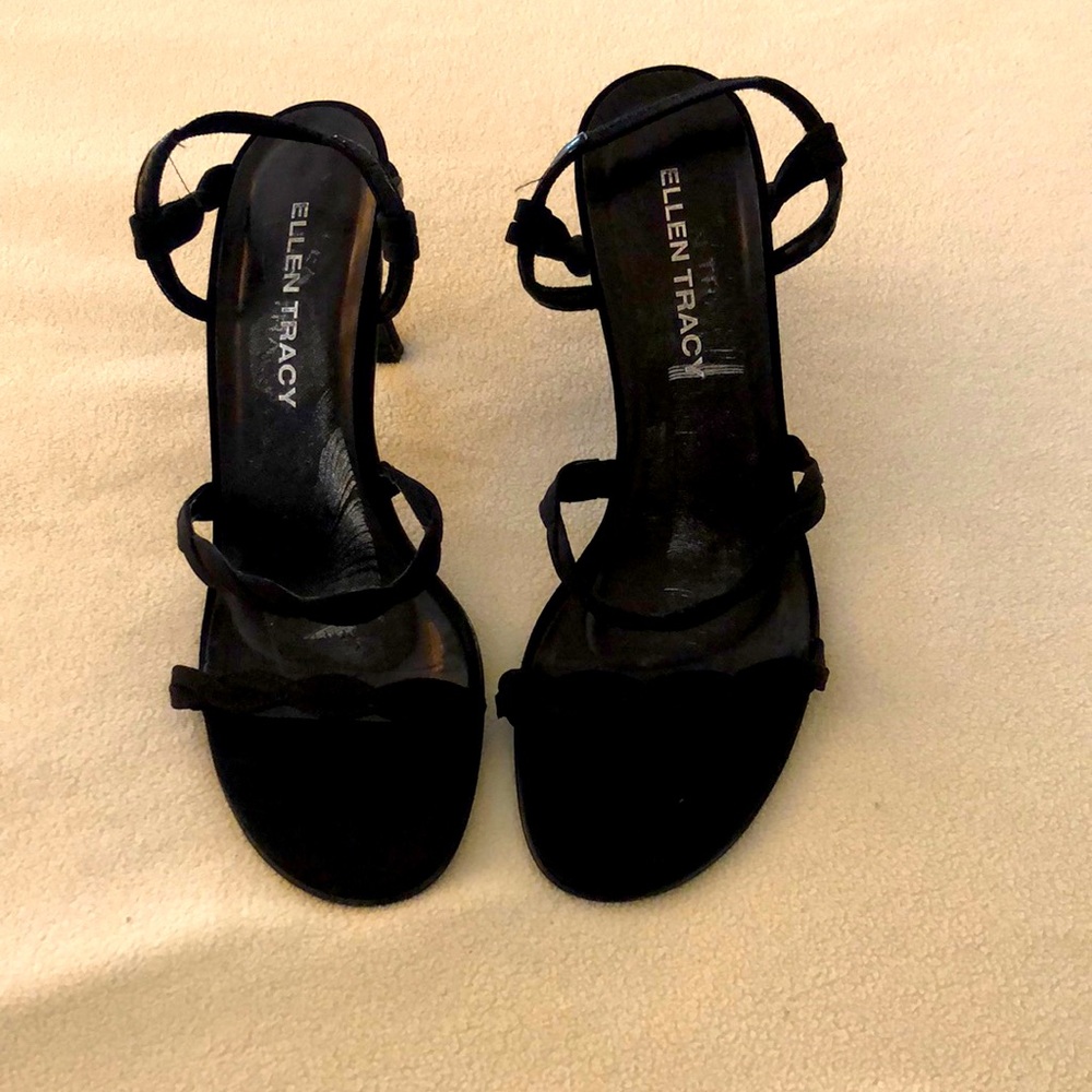 Ellen Tracy black strapped high heels.